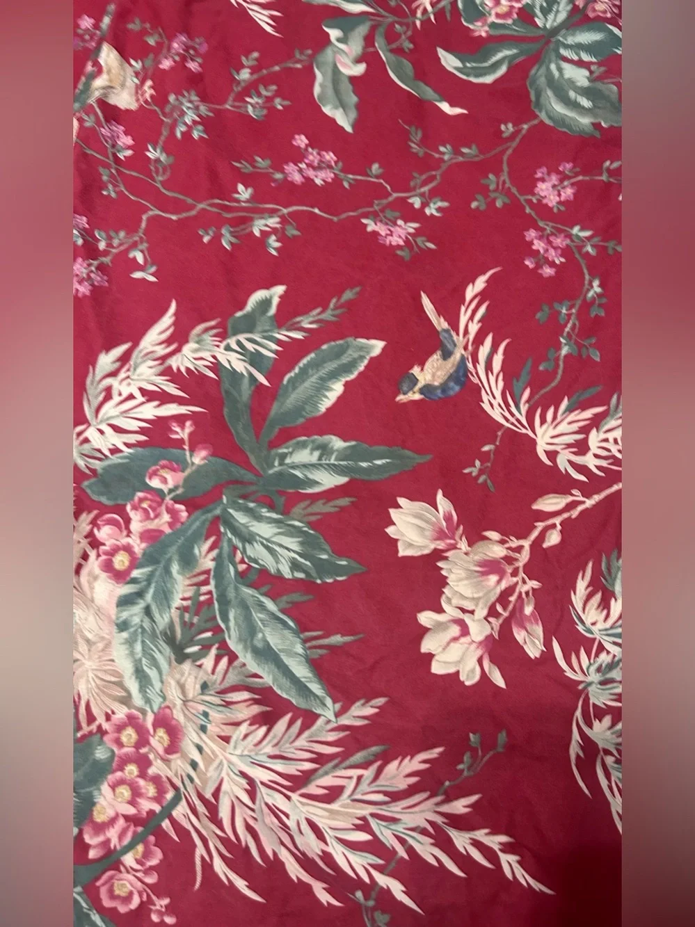 Pottery Barn King Duvet  Organic Cotton  Tropical Birds Leaves Crimson Red